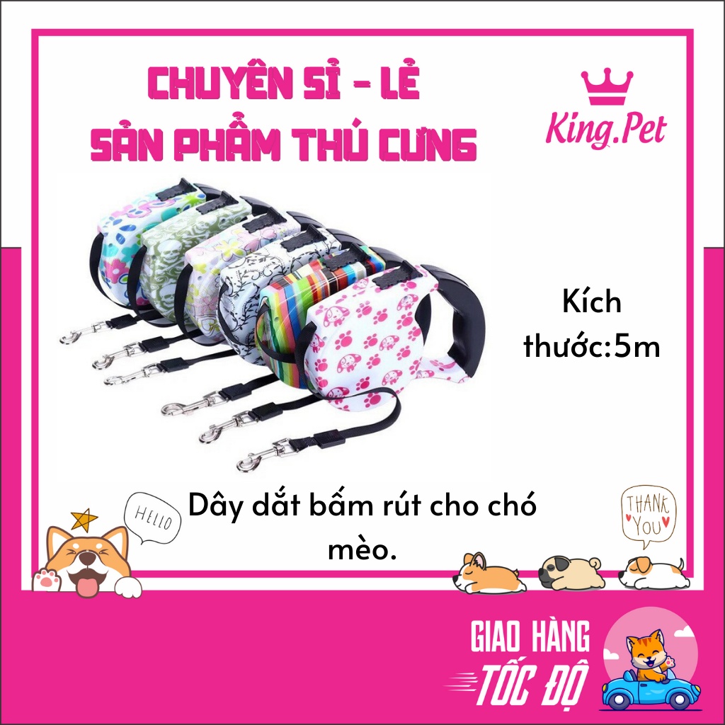 DÂY DẮT RÚT TỰ ĐỘNG CHO CHÓ MÈO, CHẮC CHẮN, DÀI 5M