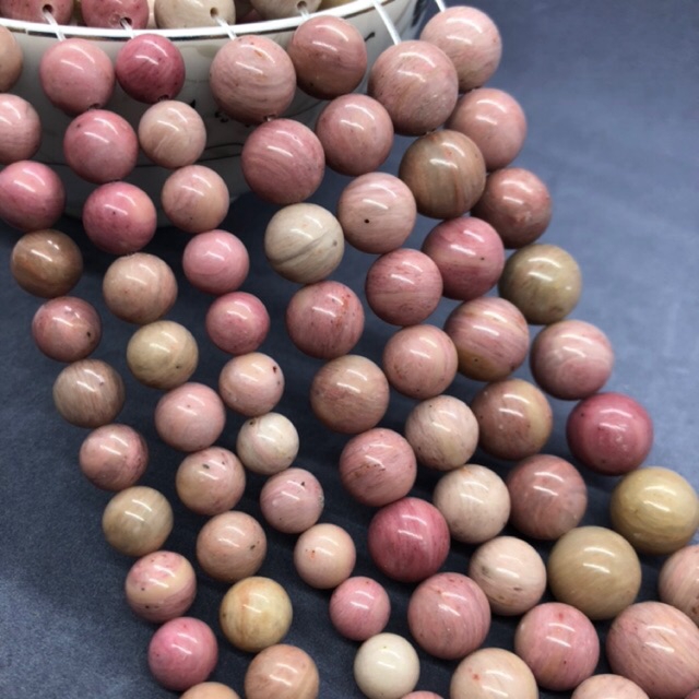 Vòng cổ chuỗi hạt Rhodochrosite tự nhiên 4-12mm hình tròn DIY