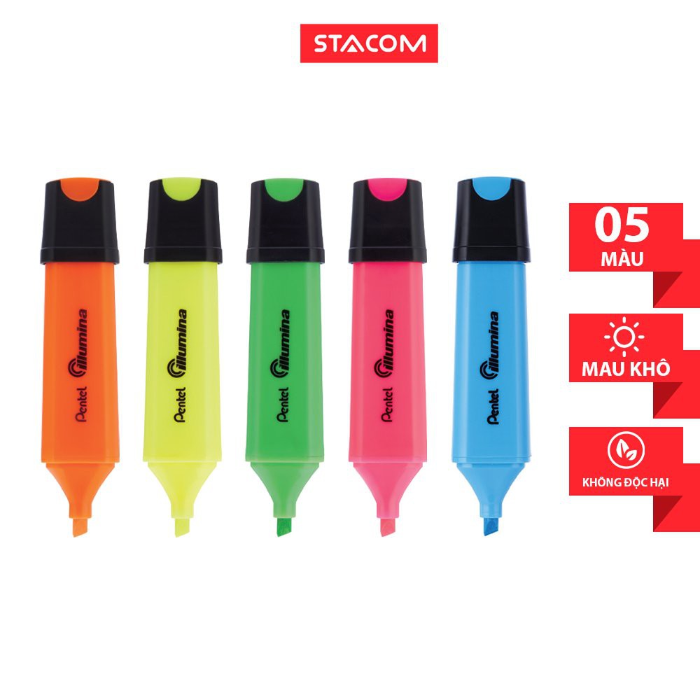 Bút Nhớ Dòng Illumina Pentel SL60 Nhiều Màu | Màu Mực Tươi Sáng