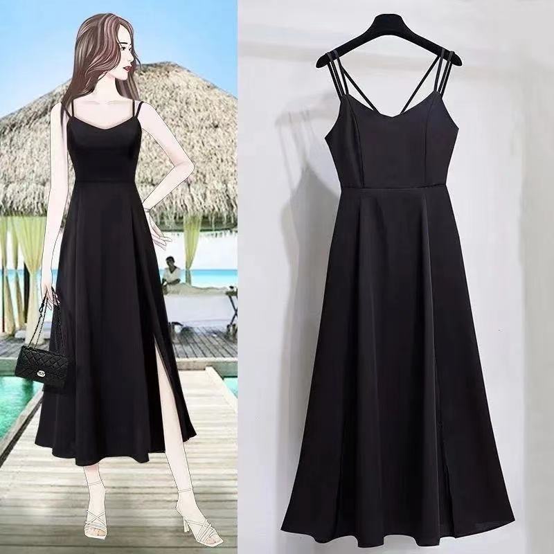 Váy đầm dây lưng xẻ tà dáng dài du lịch biển mùa hè phong cách Ulzzang