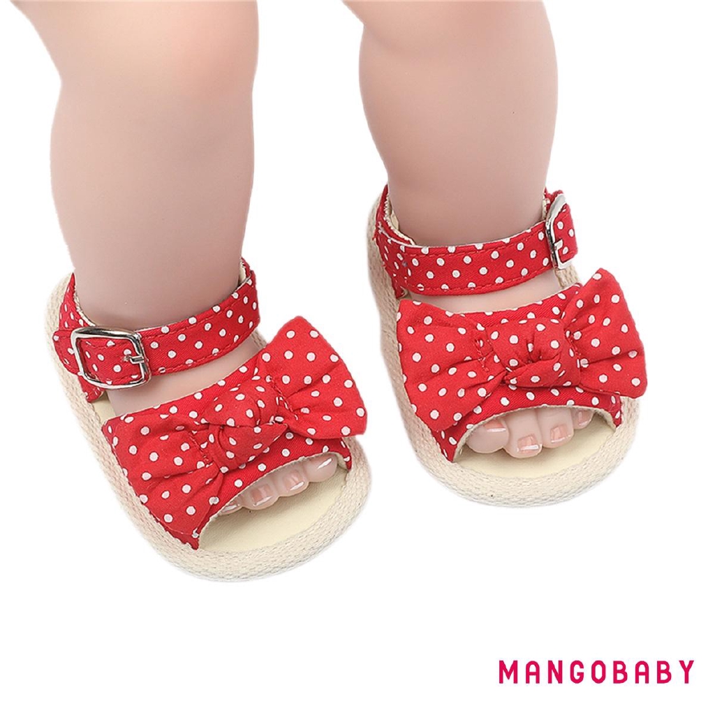 Giày Sandal Chấm Bi Đính Nơ Đáng Yêu Cho Bé Gái