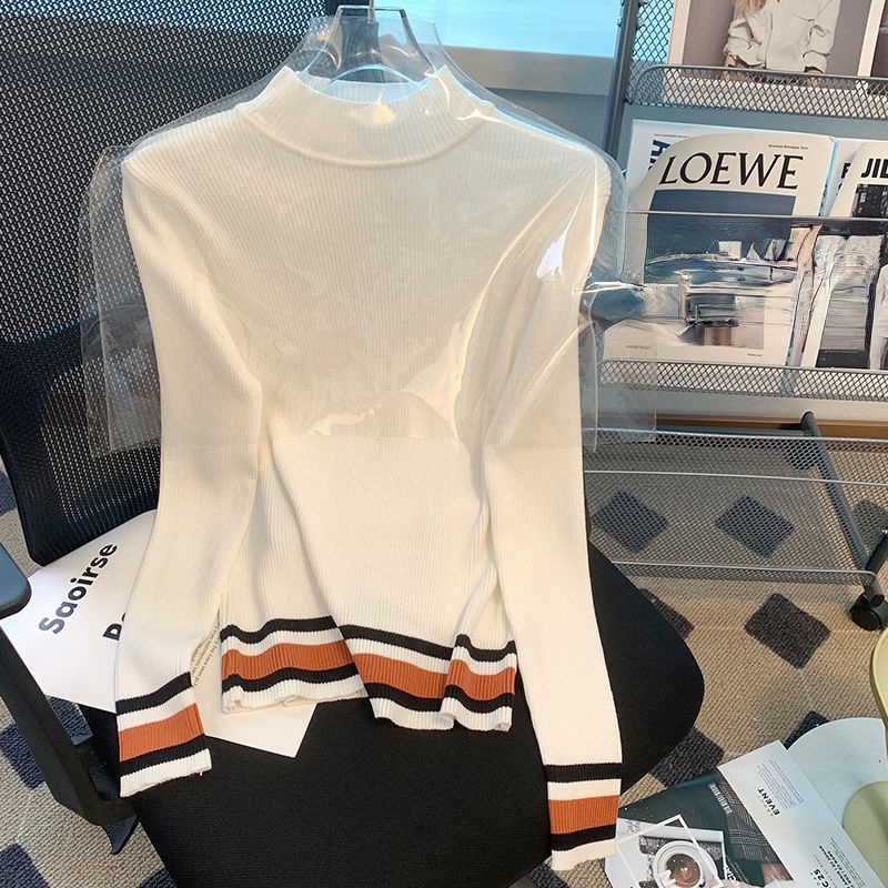 Áo Len Tay Dài Cổ Lọ Họa Tiết Kẻ Sọc Nhiều Màu Sắc Phong Cách Hàn Quốc Thời Trang Mùa Thu Mới Cho Nữ