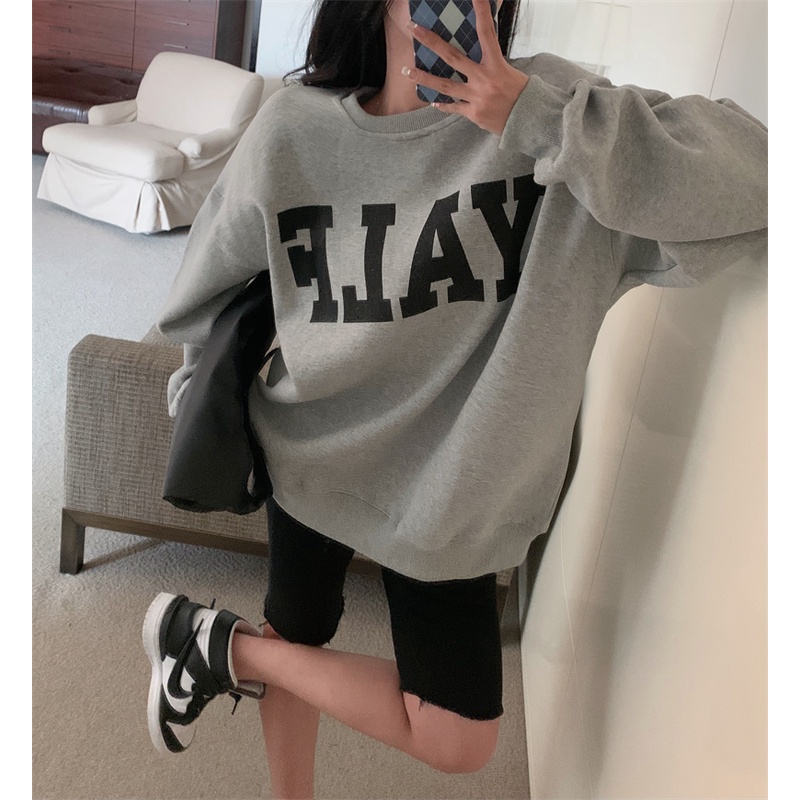 Áo Len Tay Dài Dáng Rộng Rãi Hoạ Tiết In Chữ Thời Trang Mùa Xuân Thu Cho Nữ