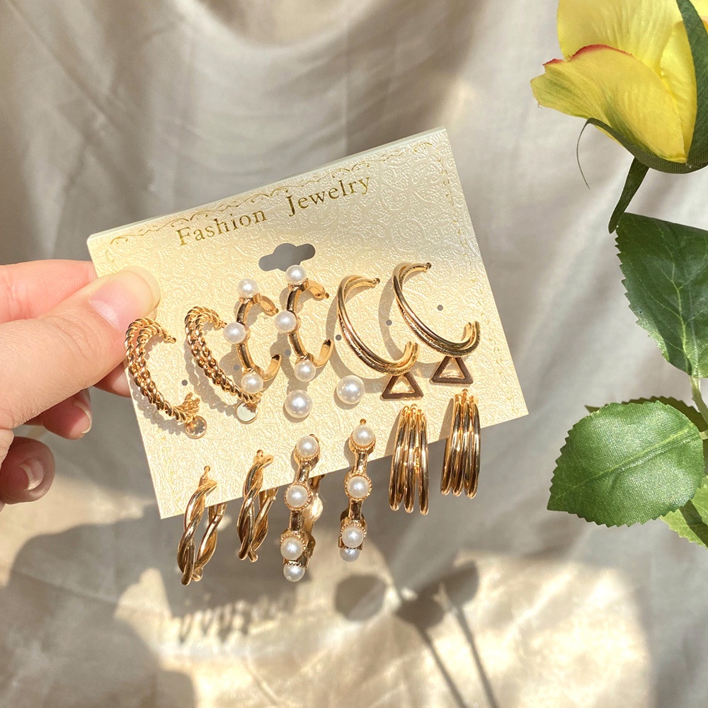 Set 9 đôi khuyên tai YANQUEENS đính ngọc trai giả thời trang