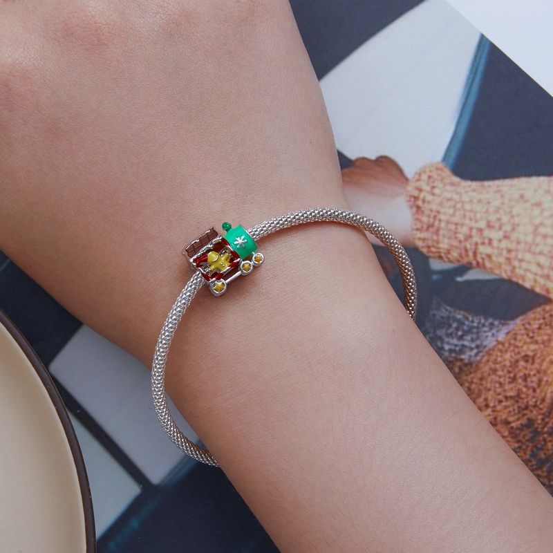 BAMOER Mặt Vòng cổ Bạc 925 Hình Đoàn Tàu Lửa / Người Tuyết / Mèo Thời Trang DIY