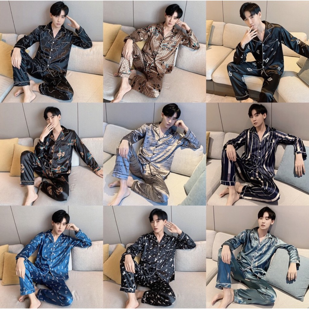 Set đồ ngủ lụa Pijama nam màu trơn thoải mái cho nam