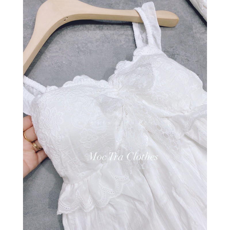Đầm maxi trắng phối ren bèo tiểu thư có đệm ngực siêu xinh, Váy dài đi biển dáng xoè nhẹ chất thô đẹp | BigBuy360 - bigbuy360.vn