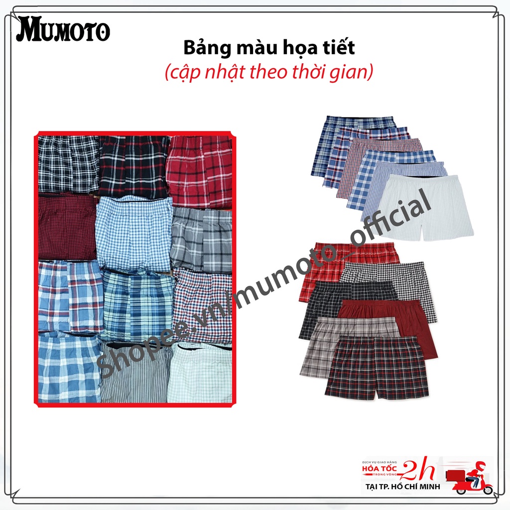 Quần đùi nam cotton mặc nhà xuất dư không nhăn mát sọc caro  - Mumoto