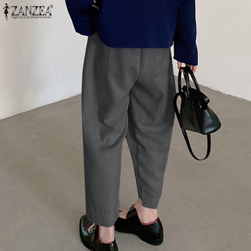 Quần ống rộng ZANZEA lưng thun có dây kéo thời trang cho nữ