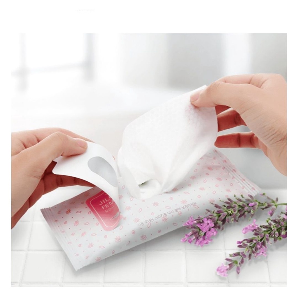 Túi 10 Khăn giấy vệ sinh vùng kín JilGyungYi Feminine Tissue Light (oải hương)