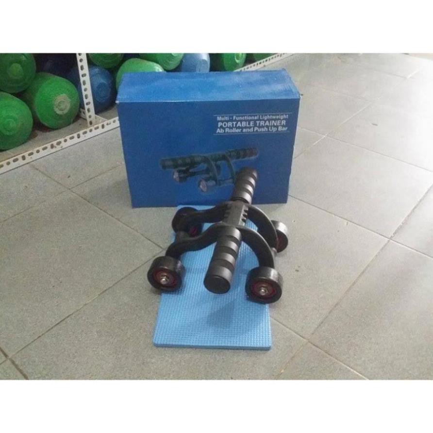 Con lăn tập cơ bụng 4 bánh cỡ lớn cao cấp - Tặng kèm Thảm lót  - HV Store 169