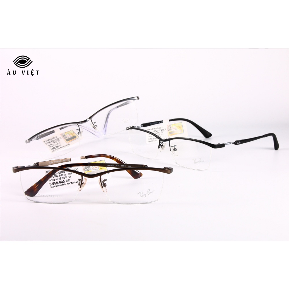 Gọng kính titanium dáng vuông Ray-Ban RB-8746 màu bạc/đen/hổ phách Full box