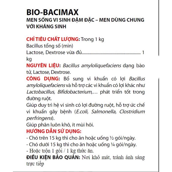 MEN VI SINH SỐNG ĐẬM ĐẶC Bio Bacimax Giúp phân khô Giảm mùi hôi Gói 5g Xuất xứ Bio Việt Nam