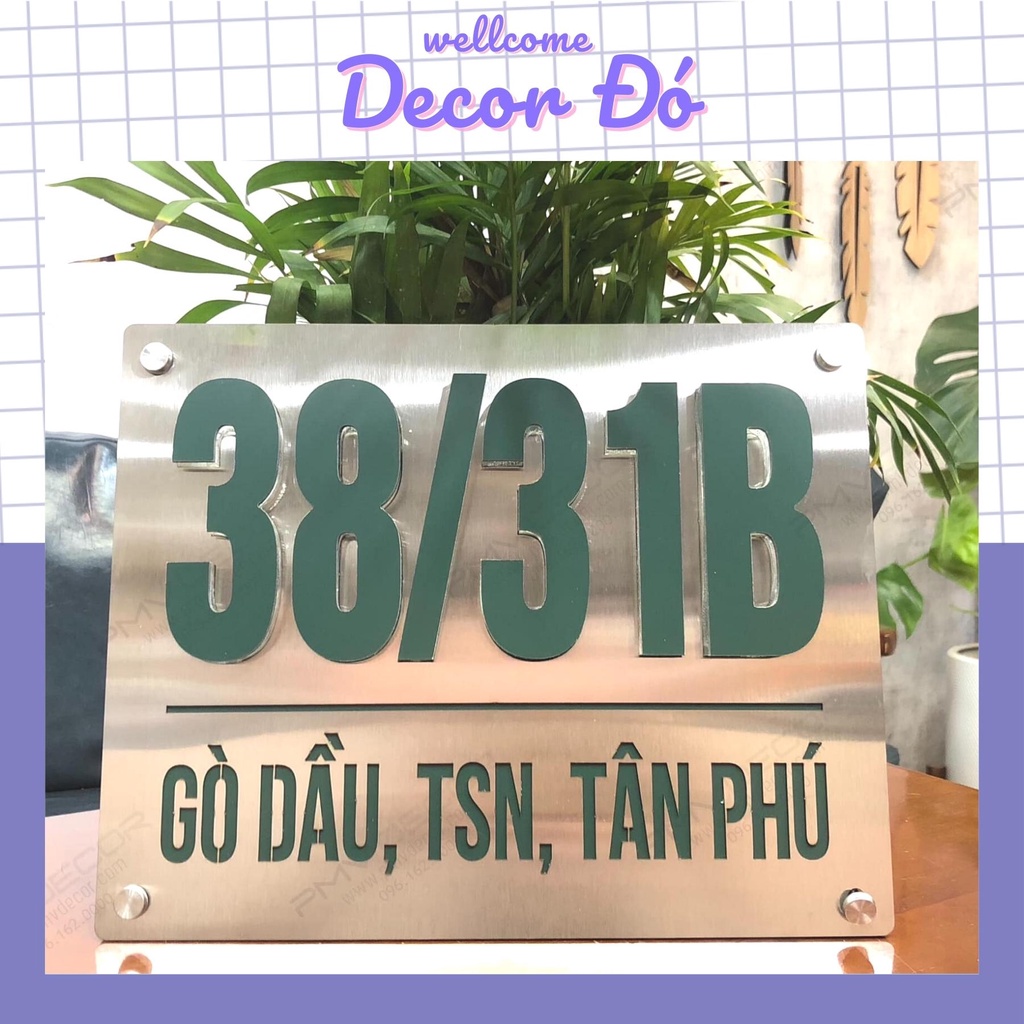 Bảng Số Nhà Inox + Số nổi 10mm + Mica đen . Thiết kế theo yêu cầu, Hình chữ nhật , elipse