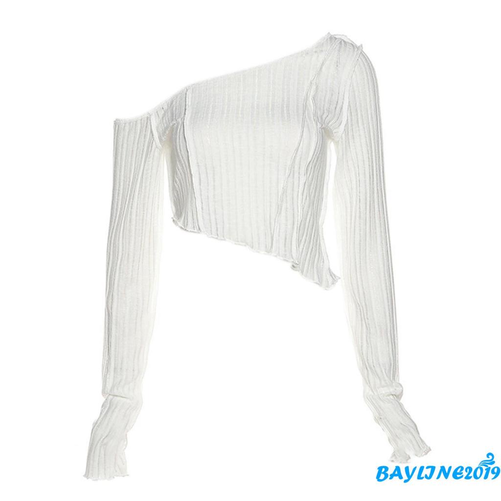 Áo Croptop Tay Dài Dáng Ôm Màu Trơn Quyến Rũ Dành Cho Nữ