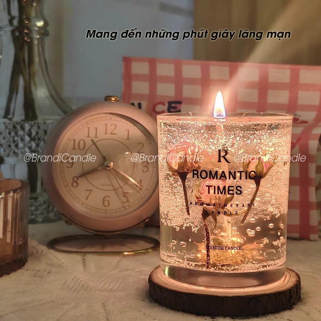 Nến trang trí jelly hoa khô hũ thủy tinh trong suốt không khói