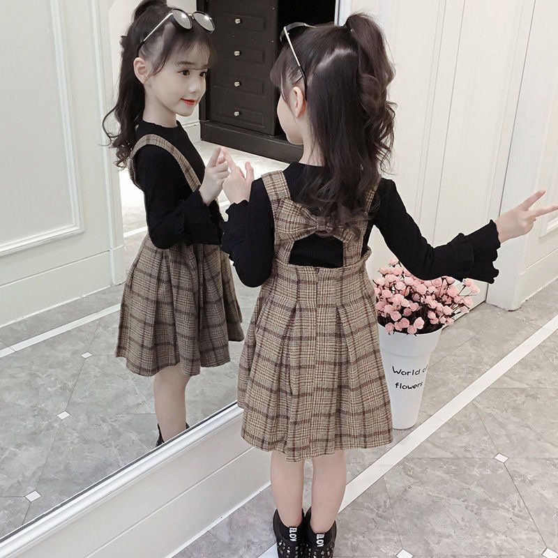 Đồ bộ bé gái, trẻ em chân váy len hàn quốc, áo sơ mi cổ bẻ kiểu tây, lửng nữ, hai dây