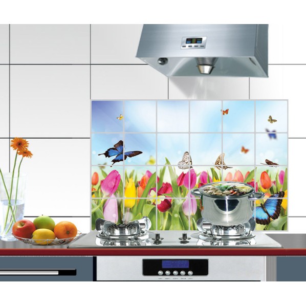 Decal dán bếp tráng nhôm cách nhiệt size lớn - Hoa Bướm