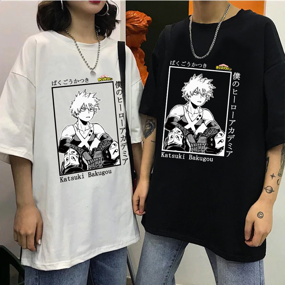 Áo Thun, áo phông Anime Bakugou Katsuki My Hero Academia 2 màu đen trắng độc đẹp