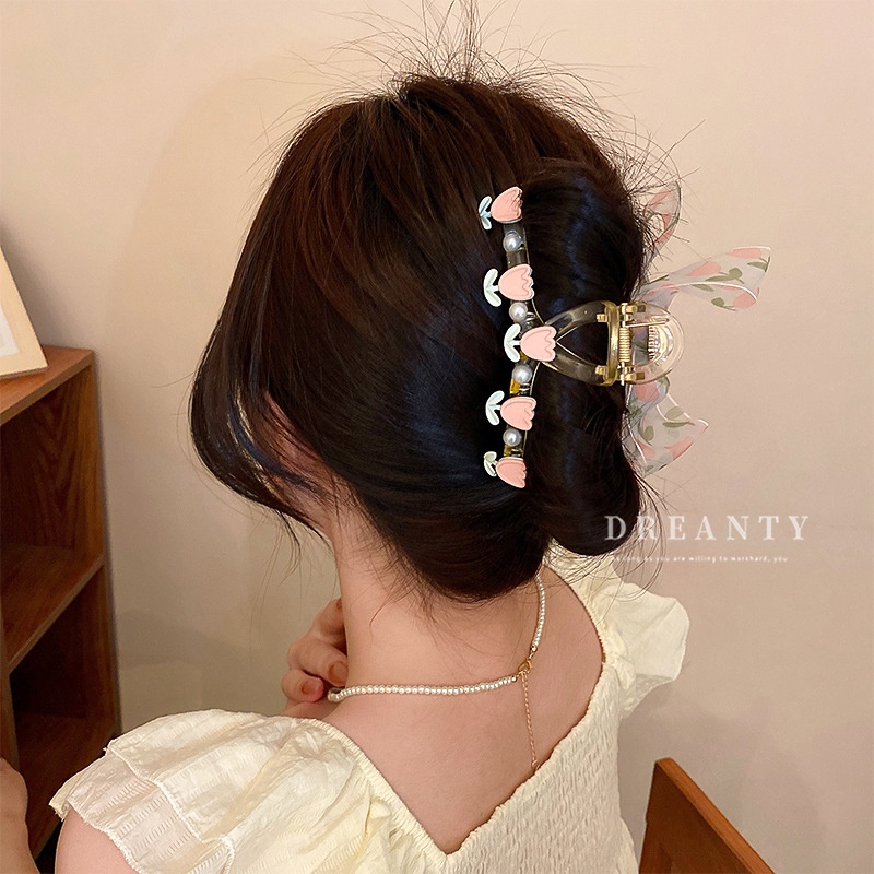 Kẹp Tóc Hình Hoa Tulip Đính Ngọc Trai Giả Ngọt Ngào Cho Nữ