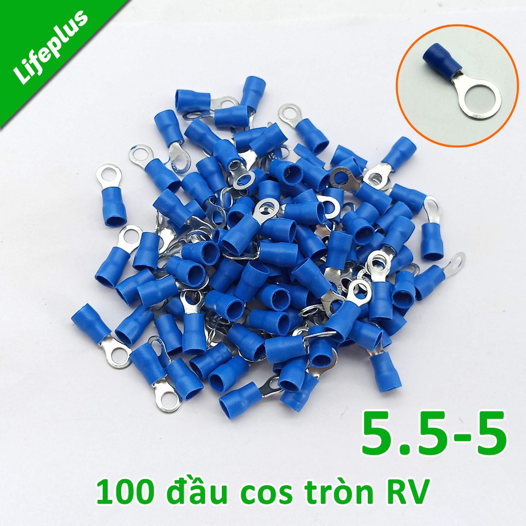 Túi 100 đầu cos tròn RV bọc nhựa xanh