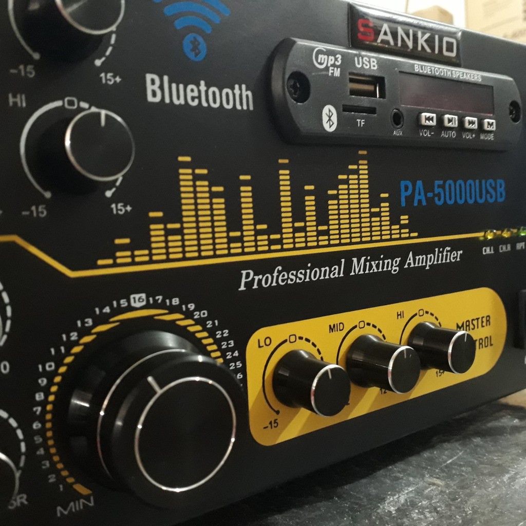 Ampli karaoke Bluetooth SANKIO PA 5000 - Amply 12 sò lớn - nút nhôm - quạt tản nhiệt