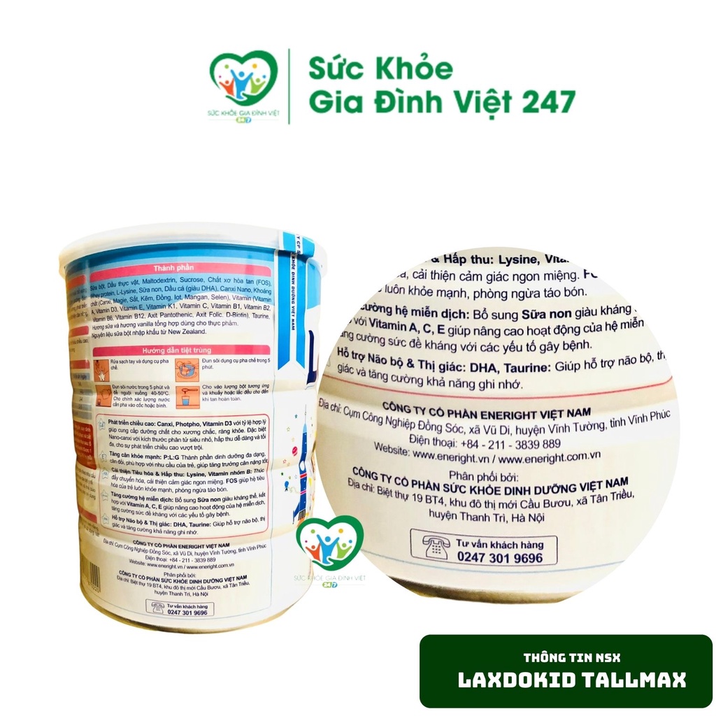 Sữa Laxdokid Tallmax 900g - Giúp bé phát triển chiều cao