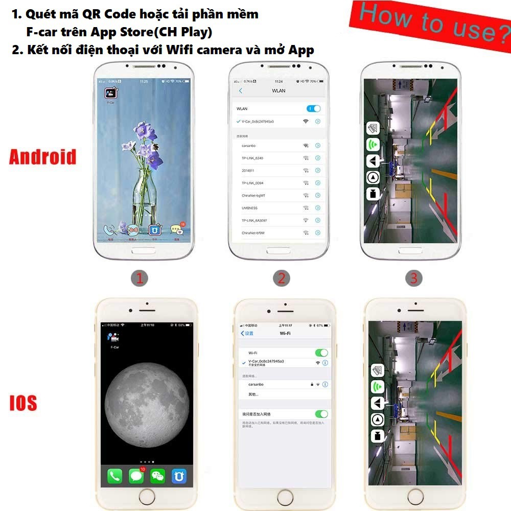 Camera Lùi Kết Nối Wifi Xem Trên Điện Thoại Dành Cho ôTô F-Car