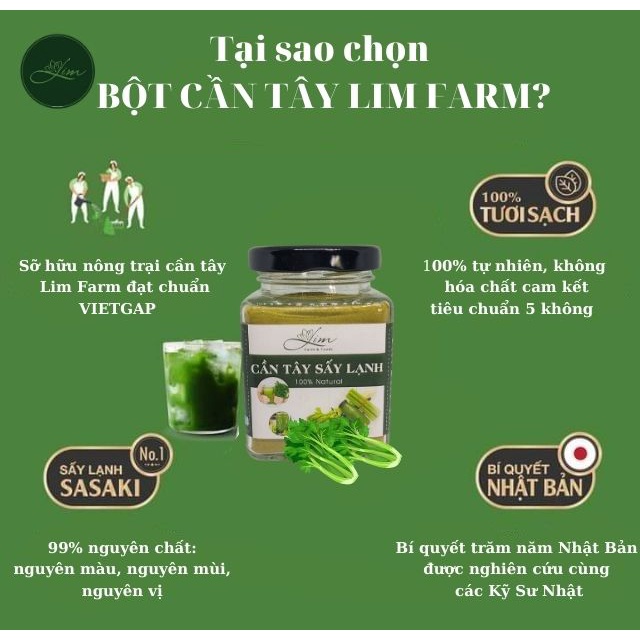 Bột Cần Tây Giảm Cân  Sấy Lạnh Nguyên Chất Hũ 150Gram Lim - Hỗ Trợ Giảm Cân , Thanh Lọc Cơ Thể , Giảm Mụn Mờ Thâm