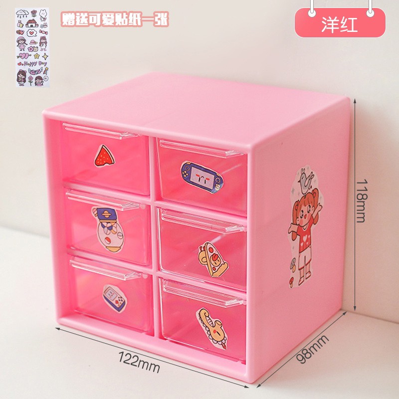 Kệ Nhựa Mini 9 Ô Có Ngăn Kéo Đựng Đồ Vật Nhỏ Siêu Đáng Yêu- Tặng Kèm Sticker
