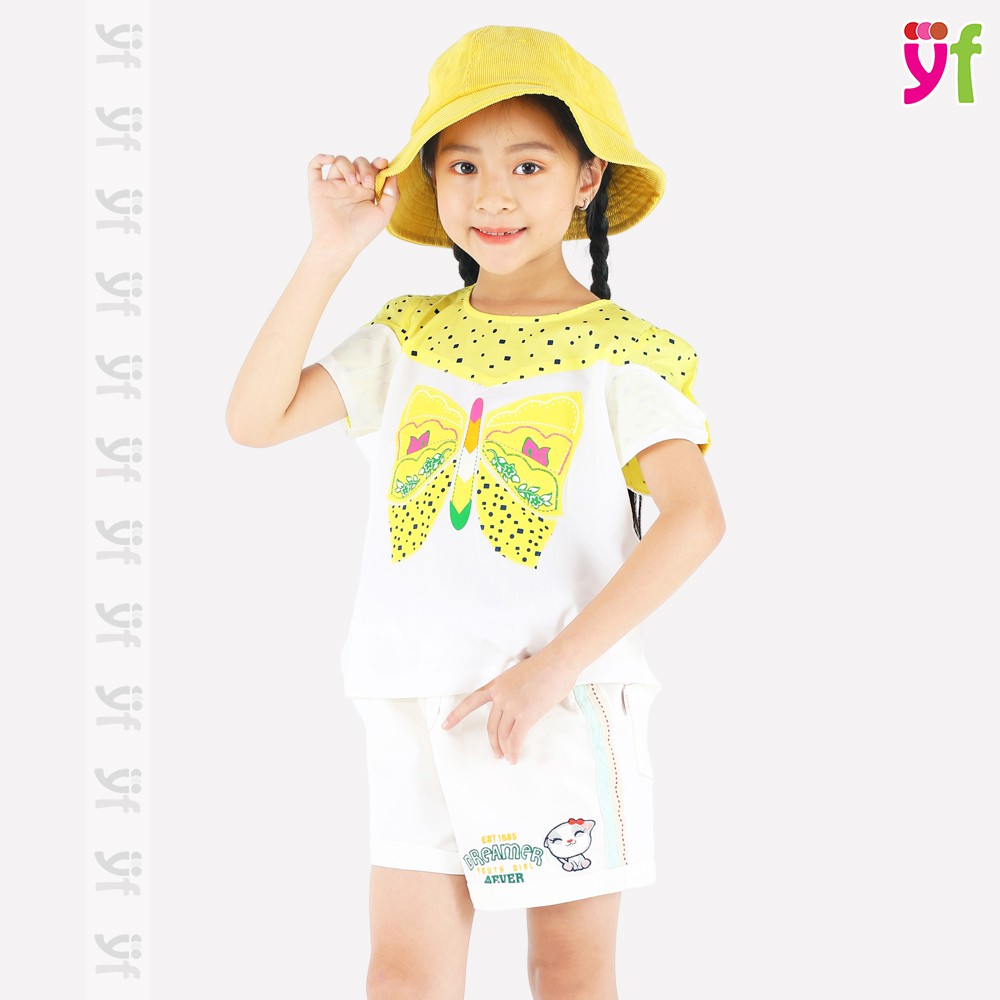 Áo vải cotton cho bé YF màu trắng in hình bướm xinh xắn 4AX113