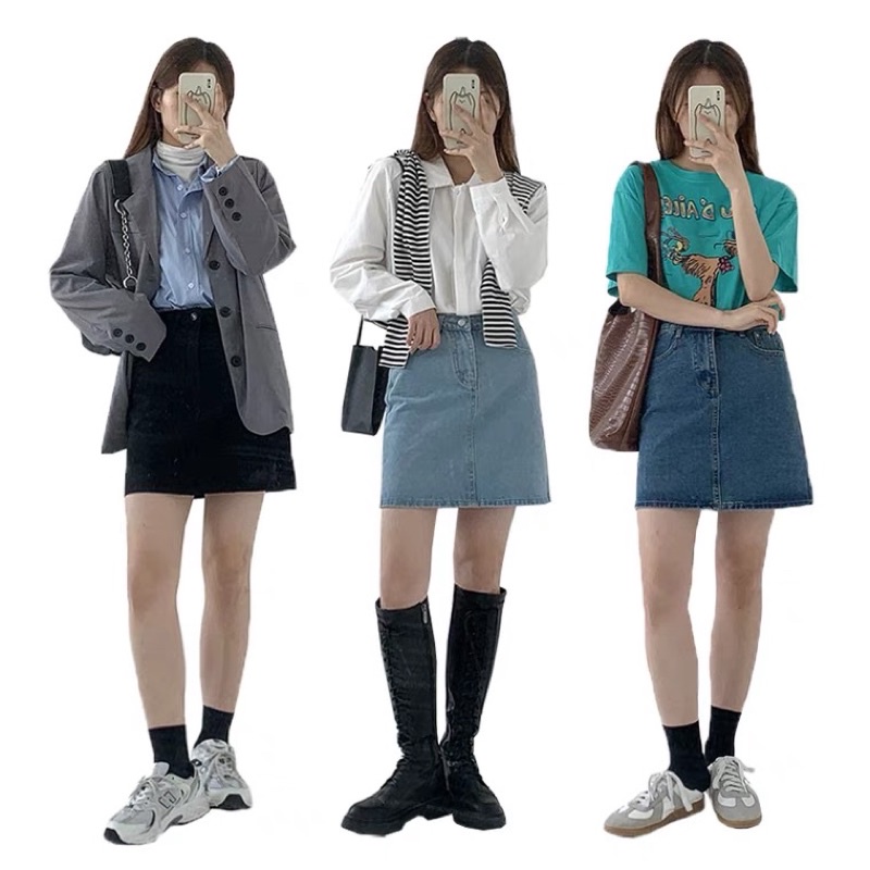 Chân váy jeans dáng ngắn chữ A basic Yannie