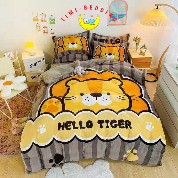 Chăn ga gối nỉ nhung 3D cao cấp hình con vật, hoạt hình cute, mềm mại và ấm áp - Timibedding
