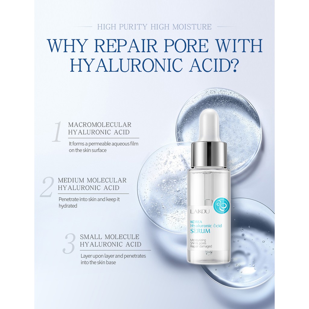 (Hàng Mới Về) Tinh Chất Hyaluronic Acid Laikou Thu Nhỏ Lỗ Chân Lông Hỗ Trợ Giảm Mụn 30ml