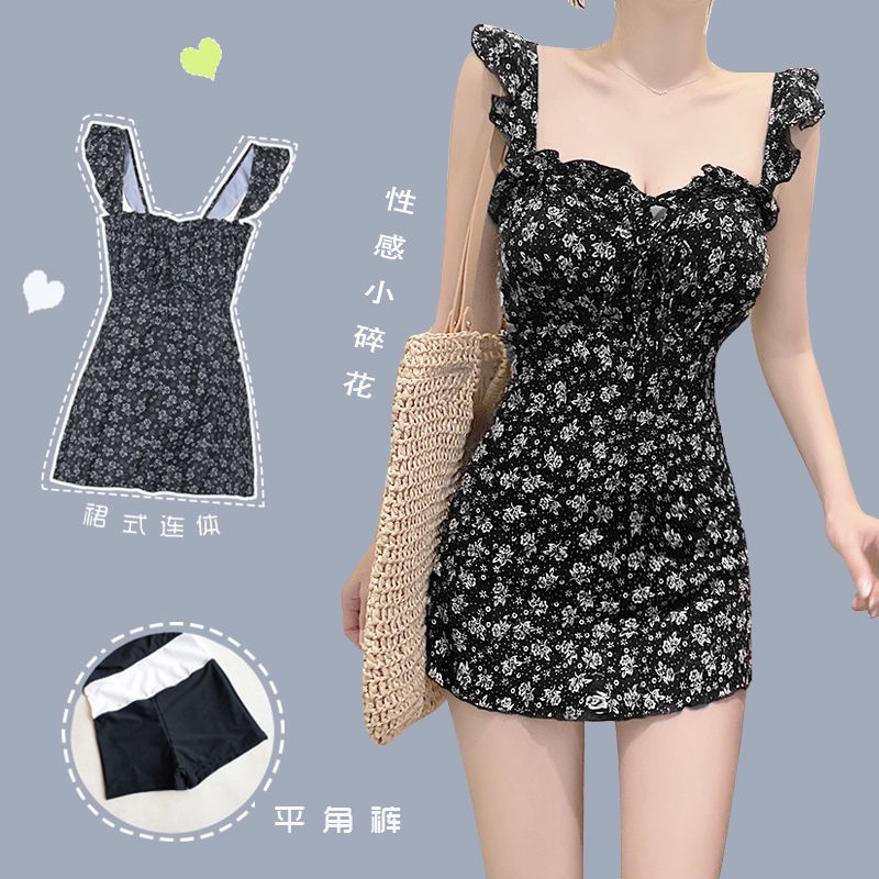 Áo tắm một mảnh gợi cảm 2021, nữ che bụng để lộ vòng ngực phẳng cỡ nhỏ tập hợp những bông hoa nhỏ kiểu áo tắm kiểu váy m