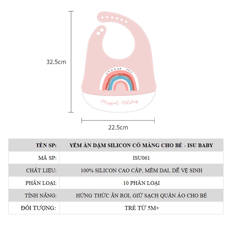 Yếm ăn dặm silicon có máng hứng thức ăn rơi và chống thấm cho bé có thể tiệt trùng shop ISU Baby