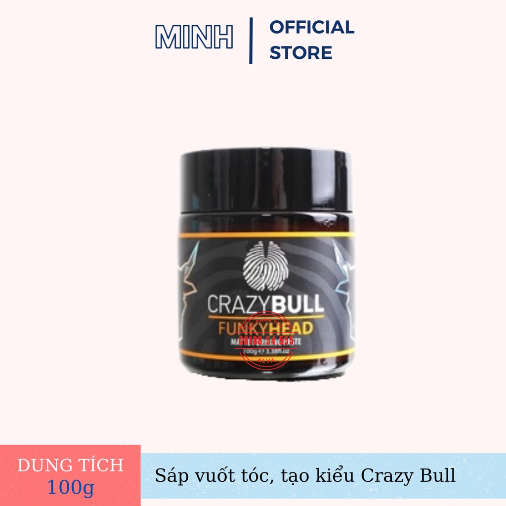 Sáp vuốt tóc, wax vuốt tóc CRAZY BULL Pomade - 100gr. Tạo Kiểu Và Giữ Nếp Cho Tóc. HÀNG CHÍNH HÃNG