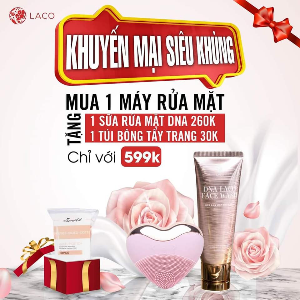 [ NPP chính hãng Laco] Máy rửa mặt Laco Luxury hình trái tim –Tặng Sữa rửa mặt DNA + Bông tẩy trang Laco trị giá 290.000