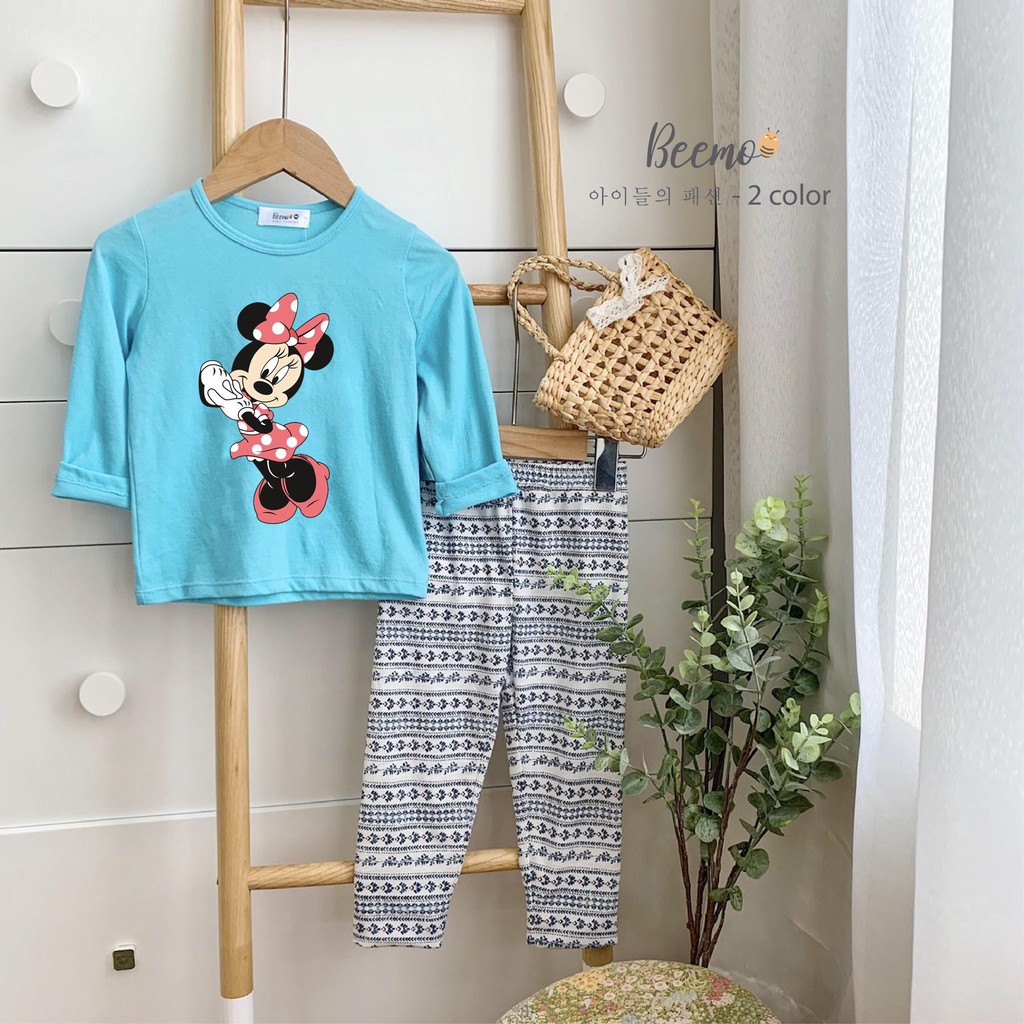 [HÀNG THIẾT KẾ] Bộ quần áo cotton thun dài tay cho bé gái họa tiết mickey ngộ nghĩnh- mềm mại co giãn tốt,thời tiết thu.