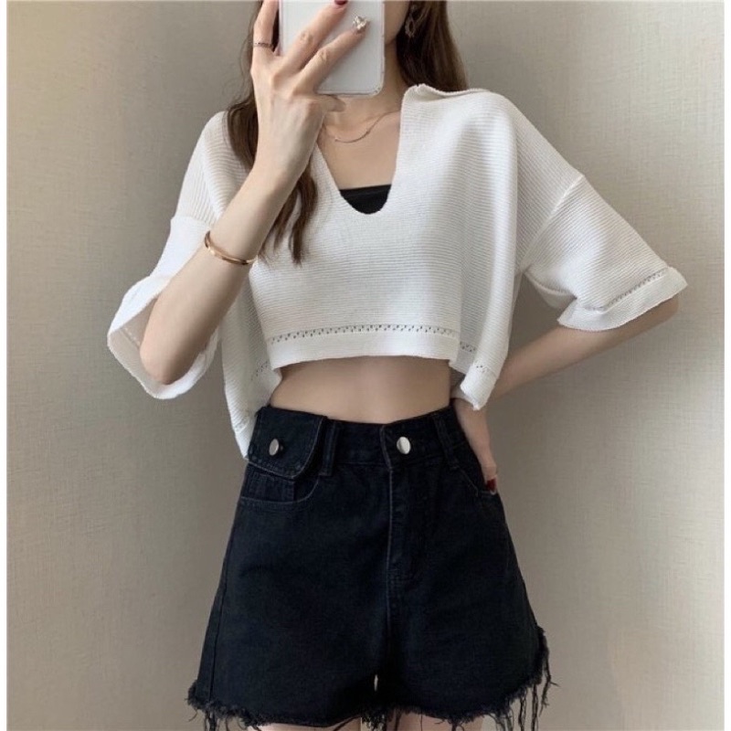 ÁO THUN CROPTOP NGẮN TAY CỔ XẺ CUỐN HÚT XINH X3 aloha.shop91