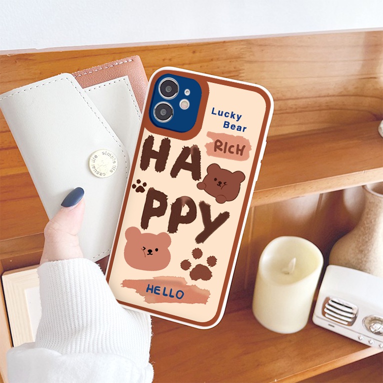 Ốp lưng iphone gấu Happy cạnh vuông chống sốc ốp ip 6splus/7/7plus/8/8plus/x/xr/xs/11/12/pro/max/plus/13promax g69