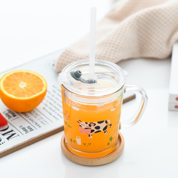 Cốc thủy tinh cho bé Cup Milk 400ml kèm ống hút giao mẫu ngẫu nhiên 3H04