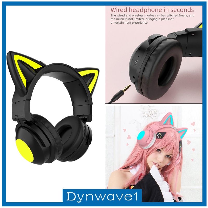 Tai Nghe Chụp Tai Bluetooth 5.0 Không Dây Chống Ồn Hình Tai Mèo Dễ Thương Cho Bé Gái Dynwave1