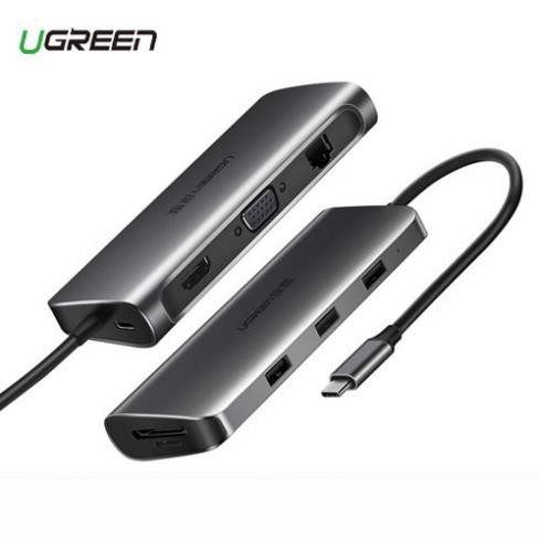 Cáp Chuyển Hub Ugreen  9 in 1 USB Type C Sang  3xUSB 3.0 + HDMI + RJ45+ VGA + SD,TF Ugreen 40873 Chính Hãng Việt Nam