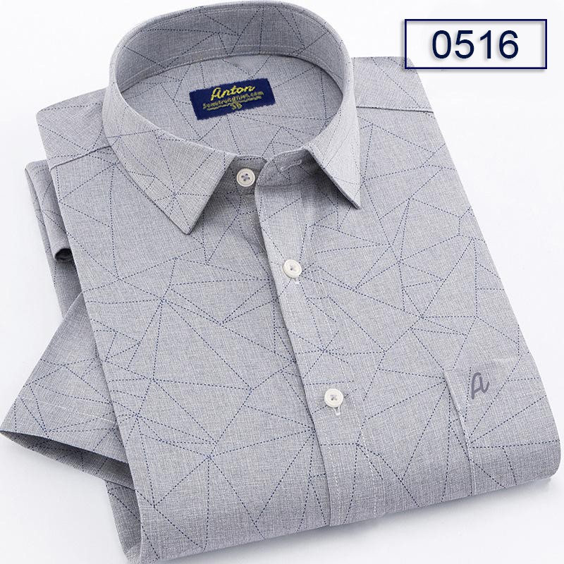 Áo sơ mi Nam Công sở ngắn tay sợi tre họa tiết màu xám thương hiệu Anton - D0516