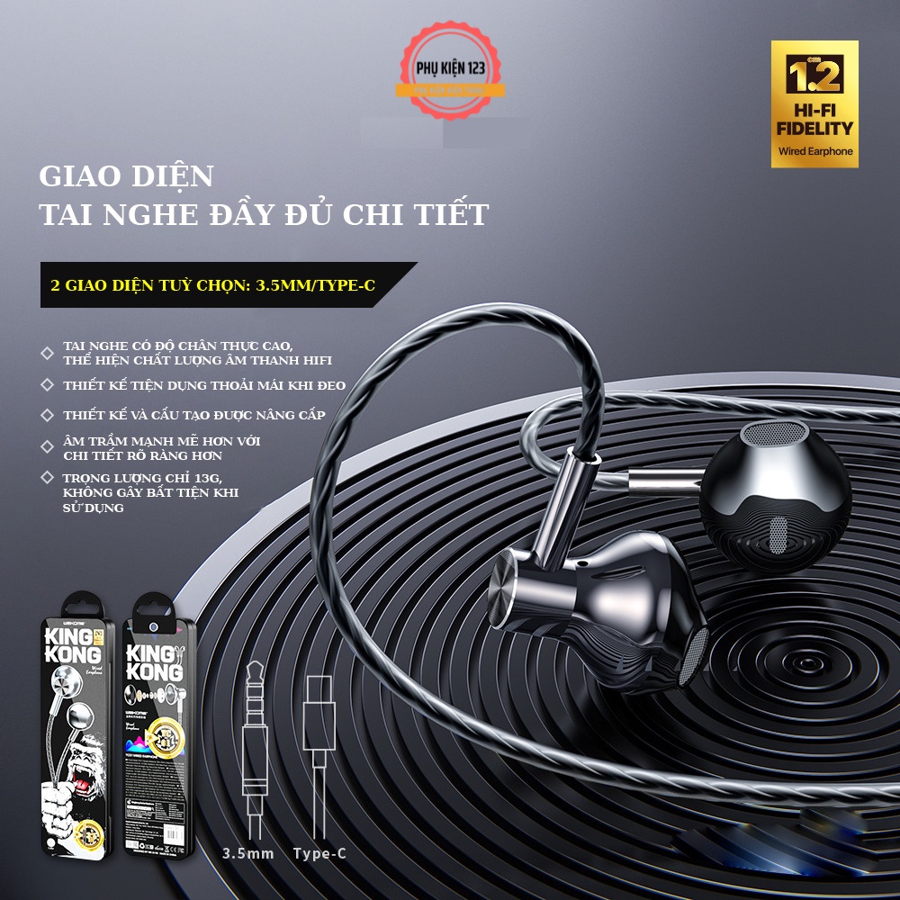 Tai nghe có dây King Kong Wekome YC 01 âm thanh chân thực khi nghe nhạc, chơi game