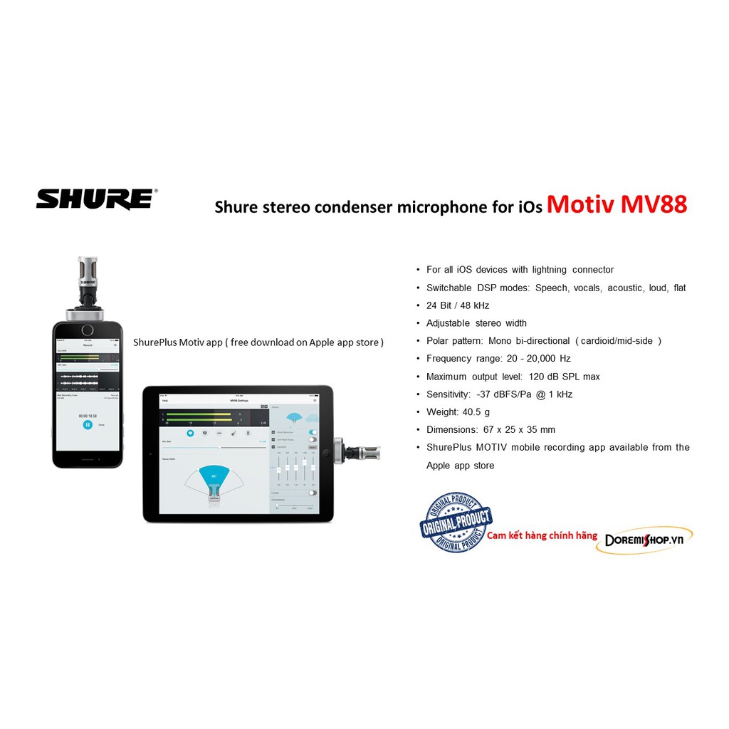 micro thương hiệu Shure dành cho  iphone / ipad Motiv MV88