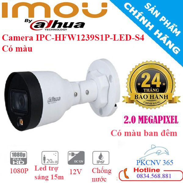 Camera IP Full-Color 2MP DAHUA DH-IPC-HFW1239S1P-LED-S4 Có màu HÀNG CHÍNH HÃNG(BH 24TH)