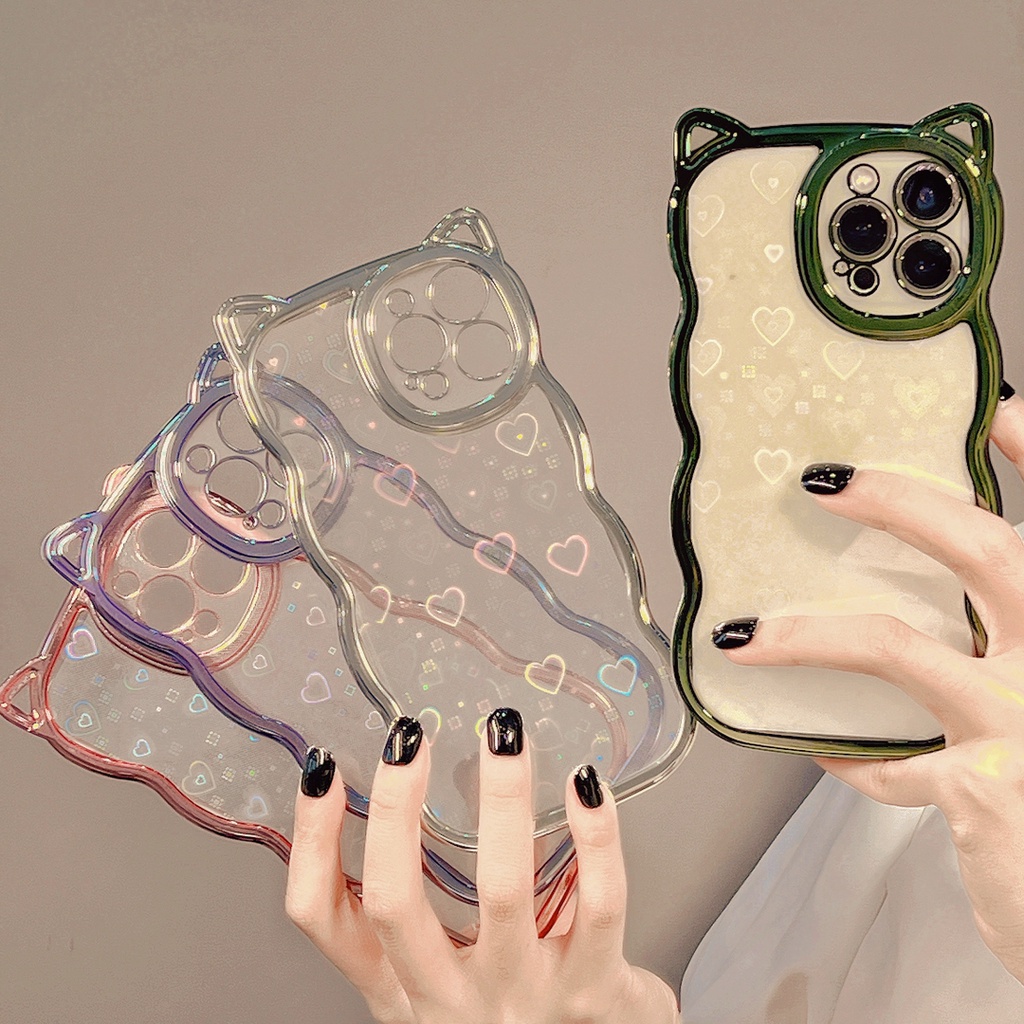 Ốp Điện Thoại Trong Suốt Họa Tiết Tai Mèo Mạ Điện Cho iphone 13 pro max 12 pro max love 11 pro max xs Mềm