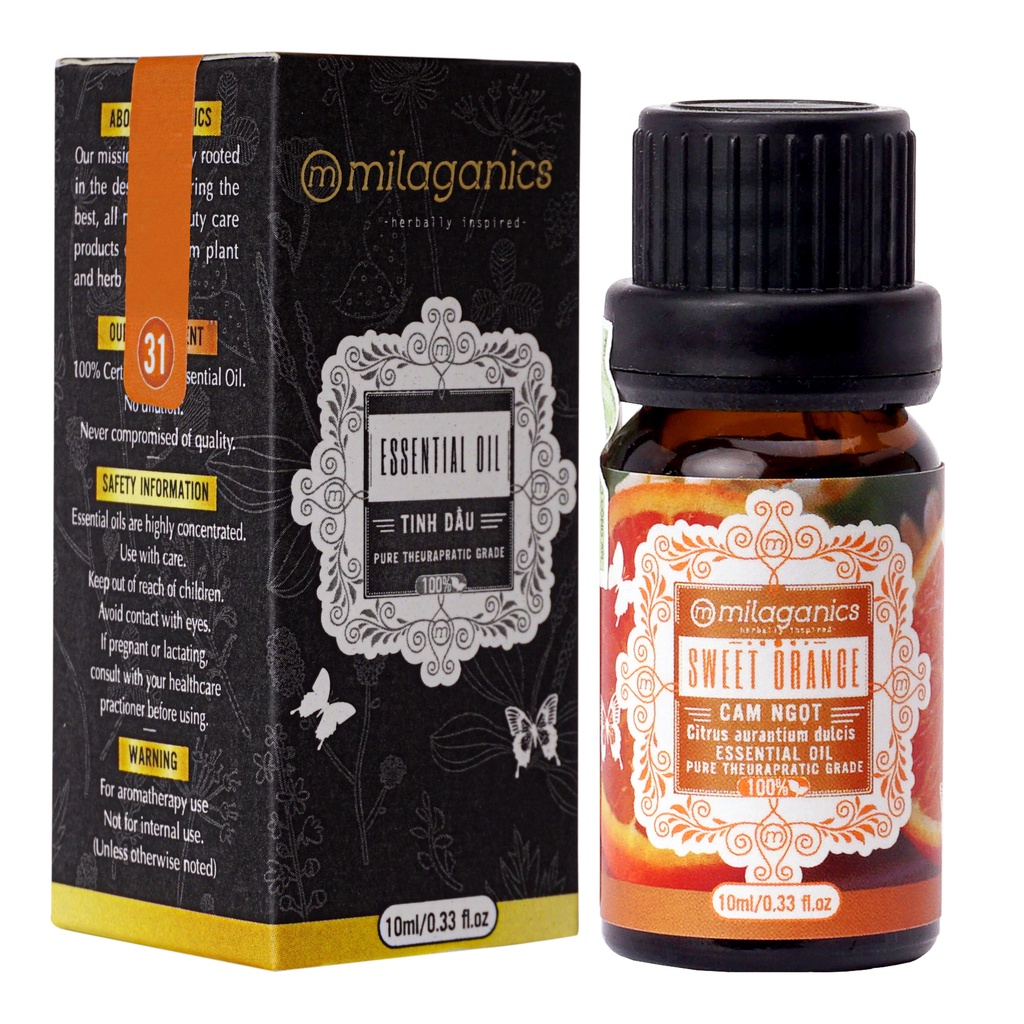 Tinh Dầu Cam Ngọt Sweet Orange MILAGANICS Essential Oil, Xuất Xứ Thiên Nhiên Không Pha Tạp Chất, Có Giấy Kiểm Định COA